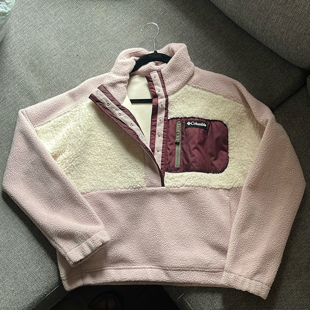 Columbia cropped pink fleece teddy jacket